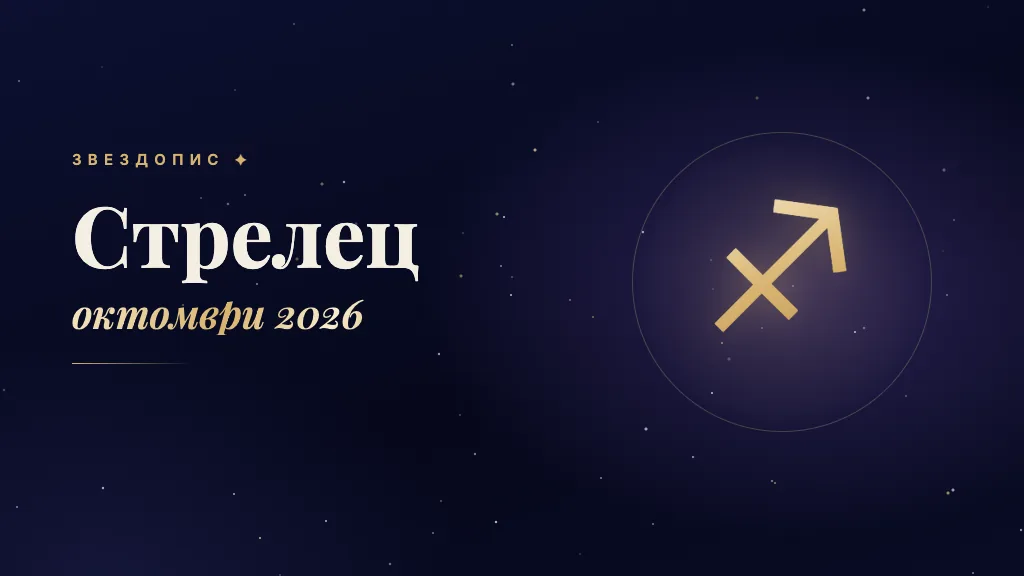 Знакът Стрелец в златно на тъмносин фон
